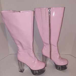 Dolls Kill  Suger Thrillz Pink Transluce Platform Knee High  Go Go Boots Size 6m
